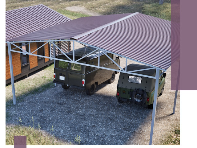 Двускатные навесы под ключ в Снежинске — изготовление и монтаж